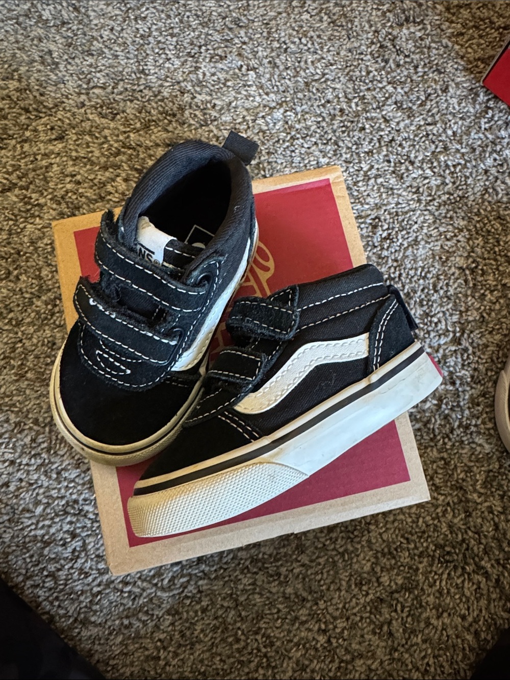 Vans Black Kids Velcro Sneakers with White Side Stripe